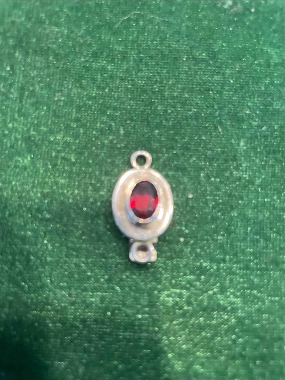 Oval Red Stone Silver - marked Connector Pendant for Necklaces
